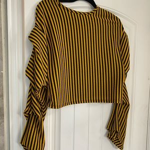 Striped Ruched Sleeve Top
